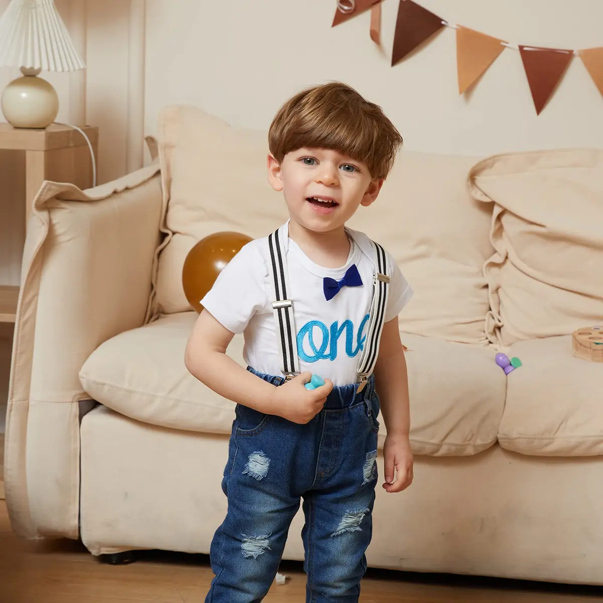 Pinleck Toddler Baby Boy Birthday Clothes Set 0-24 Months | Photo-Ready Denim & Bowtie Outfit - view 2