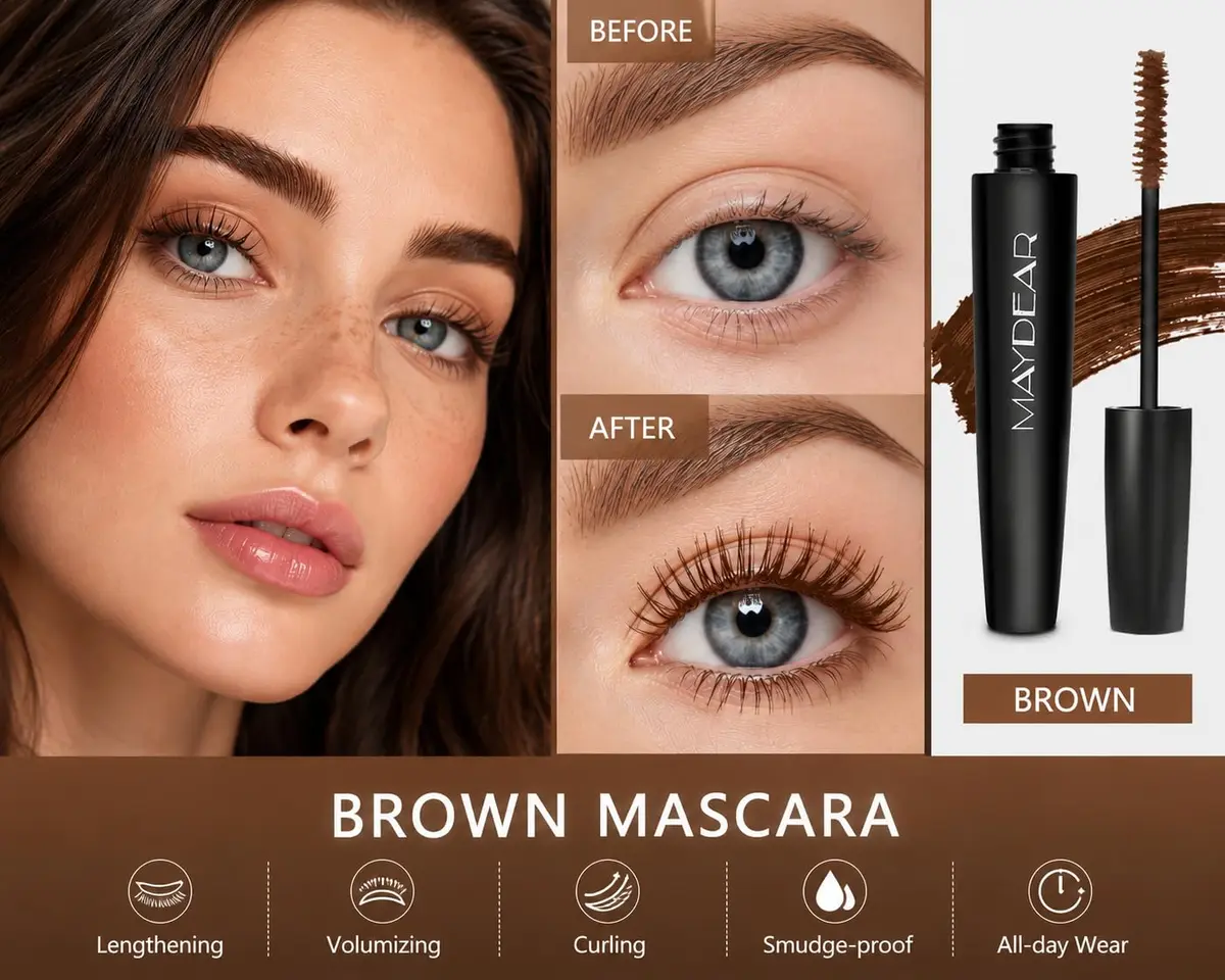 Maydear Brown Mascara for Eyelashes, Waterproof Long Lasting Smudgeproof Color Mascara 10ml (0.35 Fl Oz) | Volumizing & Lengthening - view 4