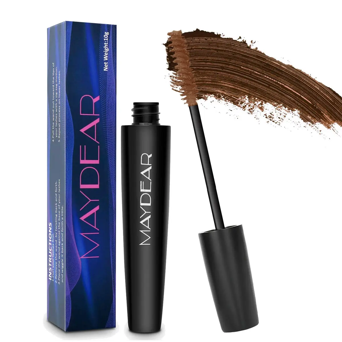 Maydear Brown Mascara for Eyelashes, Waterproof Long Lasting Smudgeproof Color Mascara 10ml (0.35 Fl Oz) | Volumizing & Lengthening - main product image