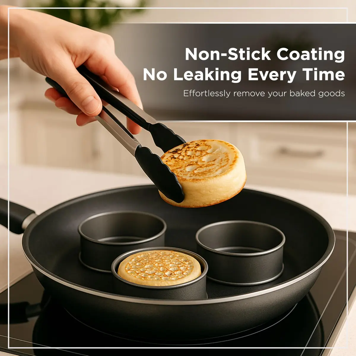 Wrenbury Nonstick Crumpet Rings Set of 4 Food Molds, 9cm (3.5 inch) Metal Baking Egg Rings | Perfect Round Crumpets, Pancakes, English Muffins - view 4