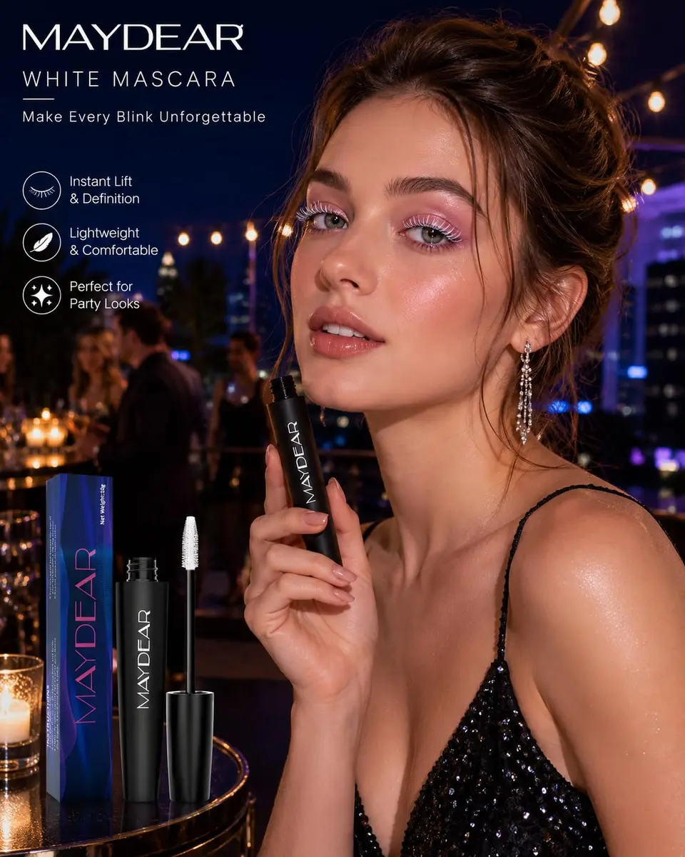 Maydear White Mascara Volumizing Curling Lengthening 10ml (0.32 Fl Oz) | Intense Definition & Long-Lasting Smudge-Proof Wear - view 6