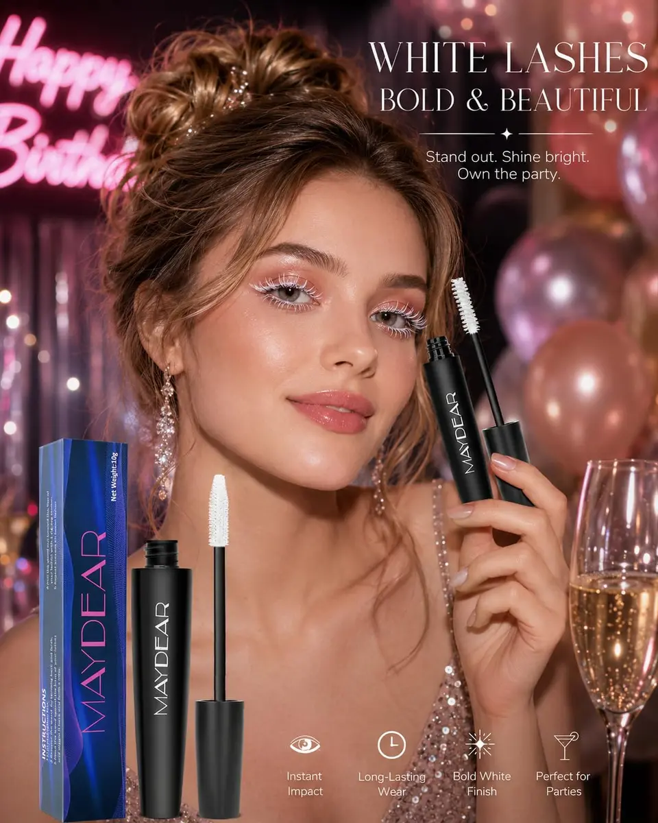 Maydear White Mascara Volumizing Curling Lengthening 10ml (0.32 Fl Oz) | Intense Definition & Long-Lasting Smudge-Proof Wear - view 7