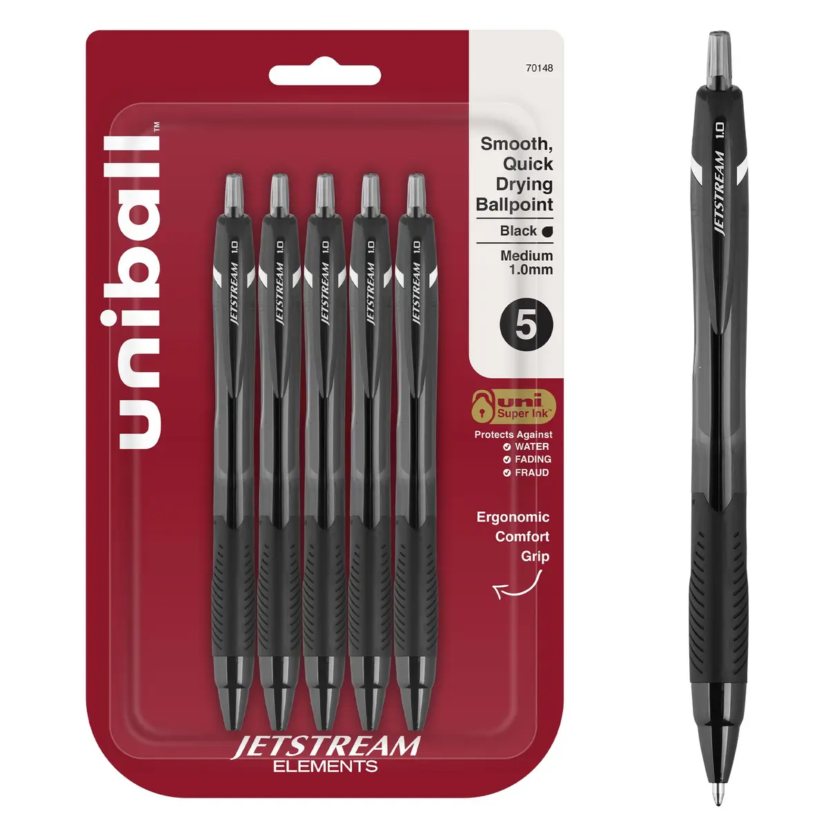 Uni-Ball Jetstream Elements Ballpoint Pens, 1.0mm, Black Ink, 5 Pack | Smooth Writing & Quick-Drying Hybrid Ink - main product image