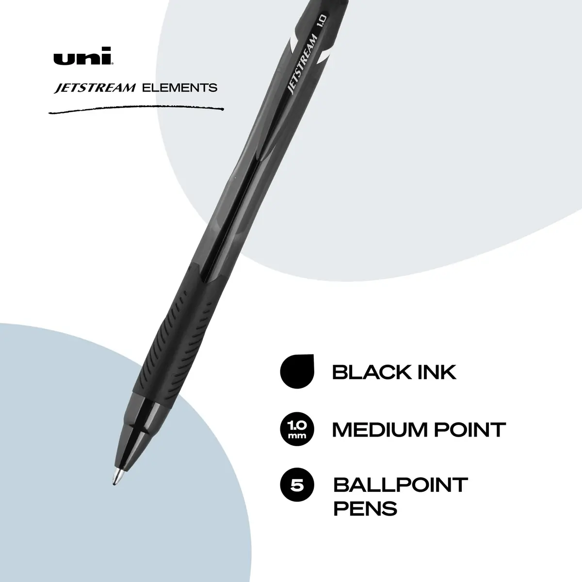 Uni-Ball Jetstream Elements Ballpoint Pens, 1.0mm, Black Ink, 5 Pack | Smooth Writing & Quick-Drying Hybrid Ink - view 2