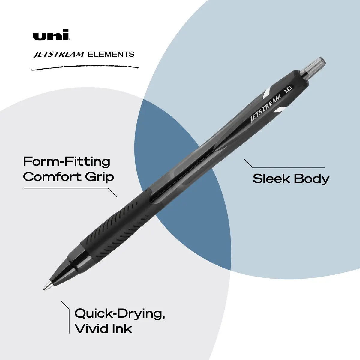 Uni-Ball Jetstream Elements Ballpoint Pens, 1.0mm, Black Ink, 5 Pack | Smooth Writing & Quick-Drying Hybrid Ink - view 3