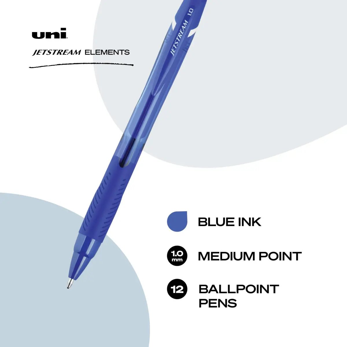 Uni-Ball Jetstream Elements Ballpoint Pens, Medium (1.0mm), Blue, 12 Pack | Smooth Writing, Quick-Drying Hybrid Ink - view 2