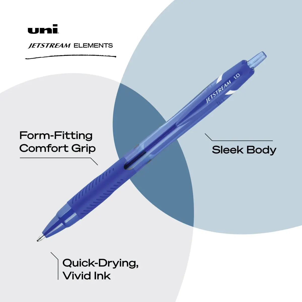 Uni-Ball Jetstream Elements Ballpoint Pens, Medium (1.0mm), Blue, 12 Pack | Smooth Writing, Quick-Drying Hybrid Ink - view 3