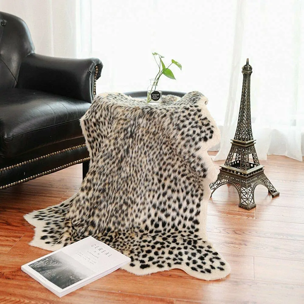 Asuprui Leopard Print Area Rug 109cm x 89cm | Soft Faux Fur Cheetah Carpet for Bedroom - view 2