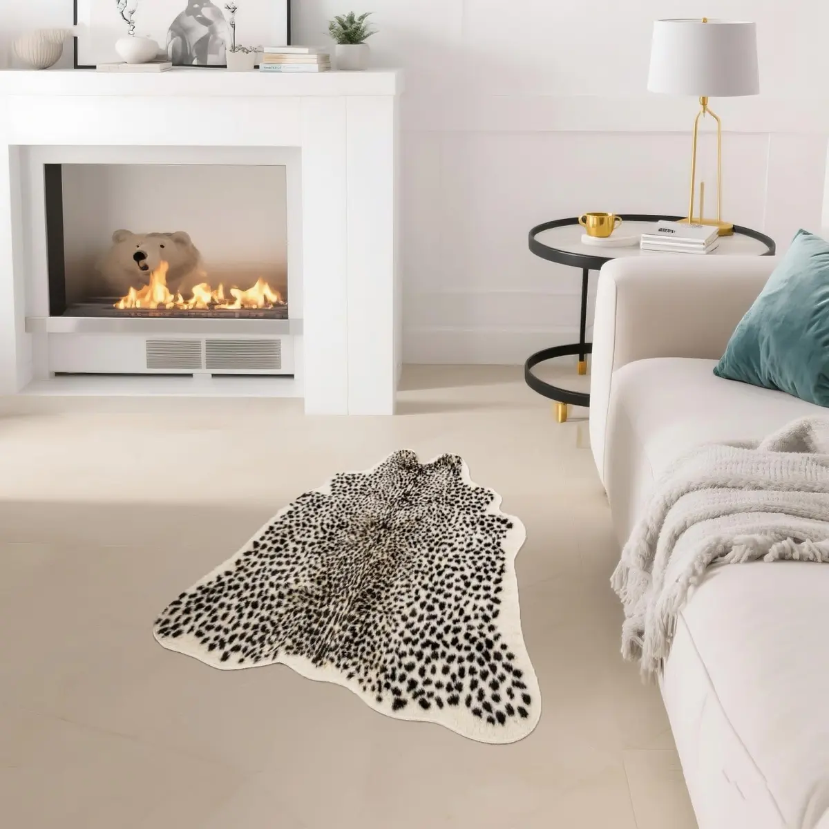Asuprui Leopard Print Area Rug 109cm x 89cm | Soft Faux Fur Cheetah Carpet for Bedroom - view 3