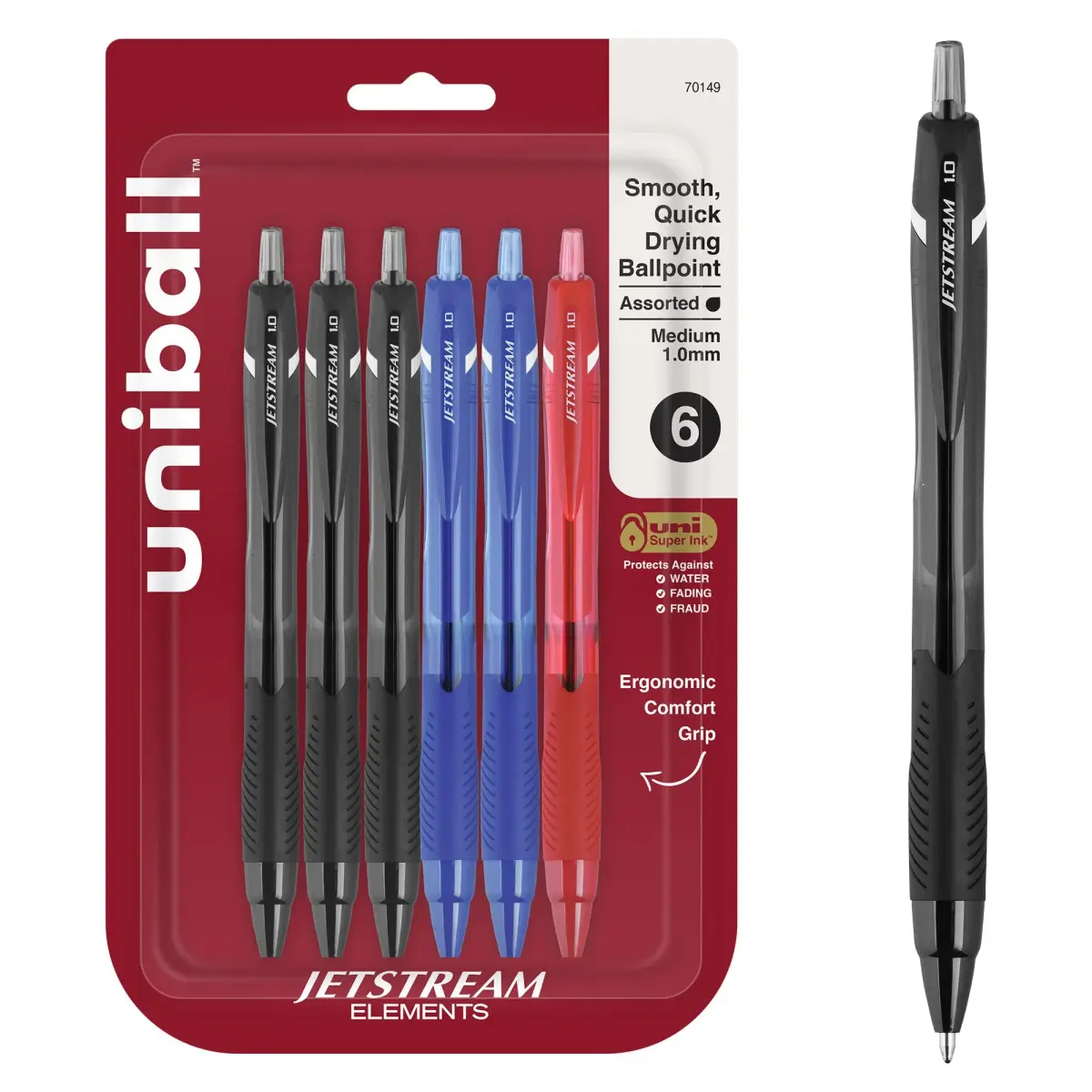 Uni-Ball Jetstream Elements Ballpoint Pens, 1.0mm Medium Point, Assorted Ink, 6 Pack | Smooth Hybrid Ink - main product image