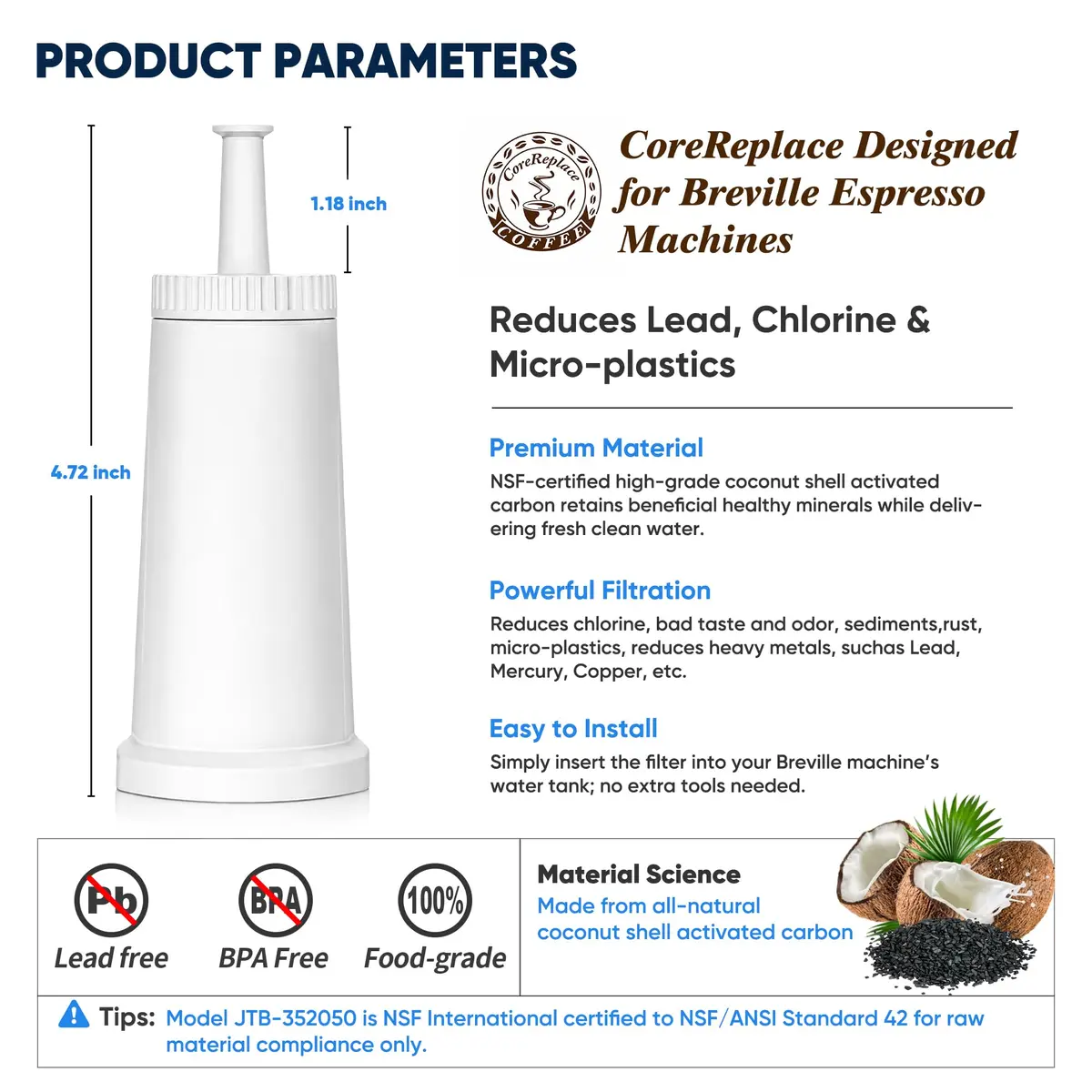 CoreReplace 4 Pack Water Filter for Breville Espresso Machines | Compatible with BES880, BES878, BES990, BES980 & BES920 - view 7