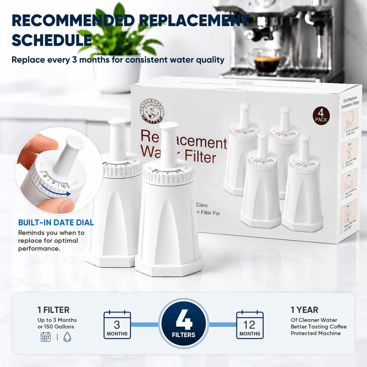 CoreReplace 4 Pack Water Filter for Breville Espresso Machines | Compatible with BES880, BES878, BES990, BES980 & BES920 - view 4