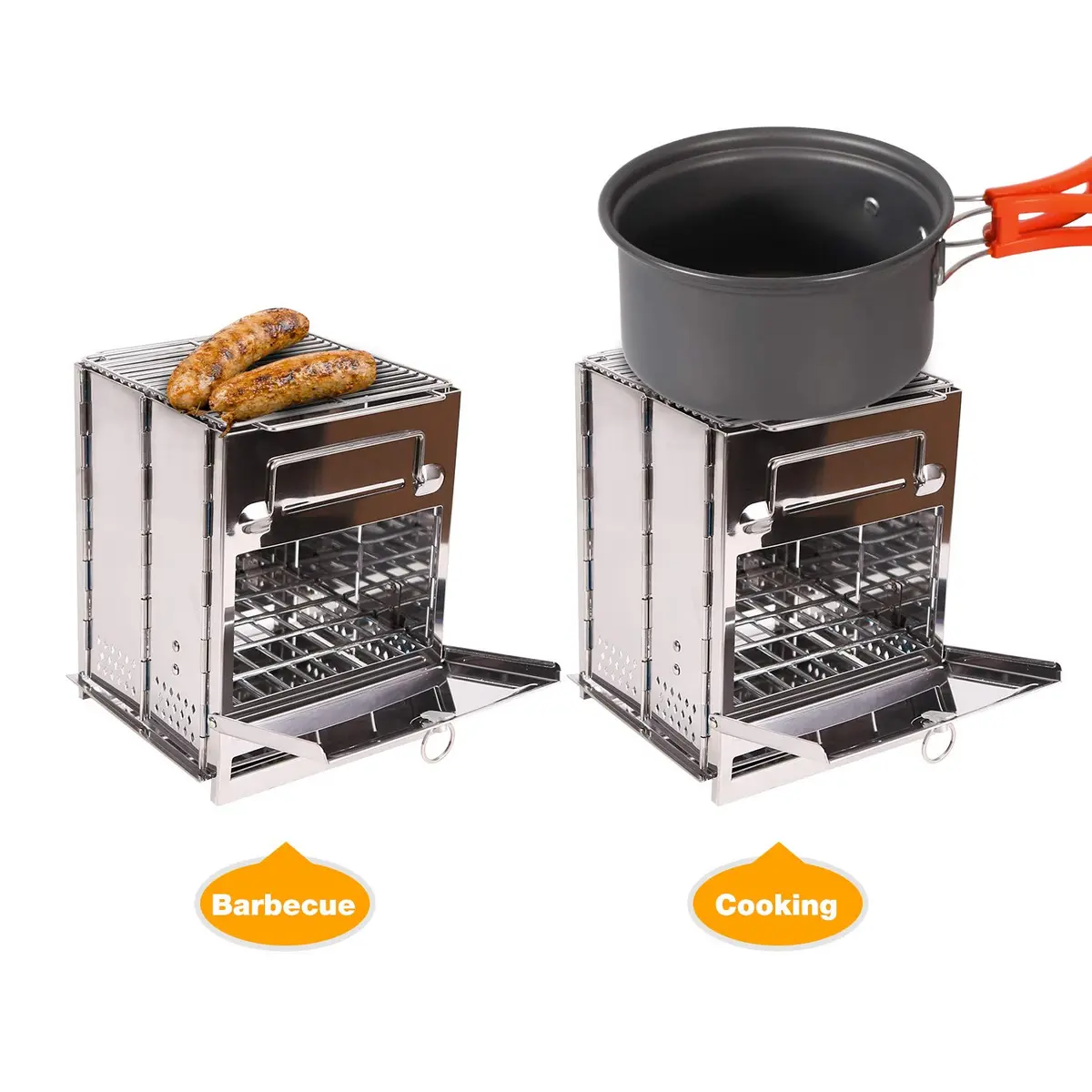 CAMPMAX Large Portable Folding Camping Wood Stove for Outdoor Cooking | Sturdy Stainless Steel, Lightweight & Foldable for Backpacking & BBQ in Silver - view 5