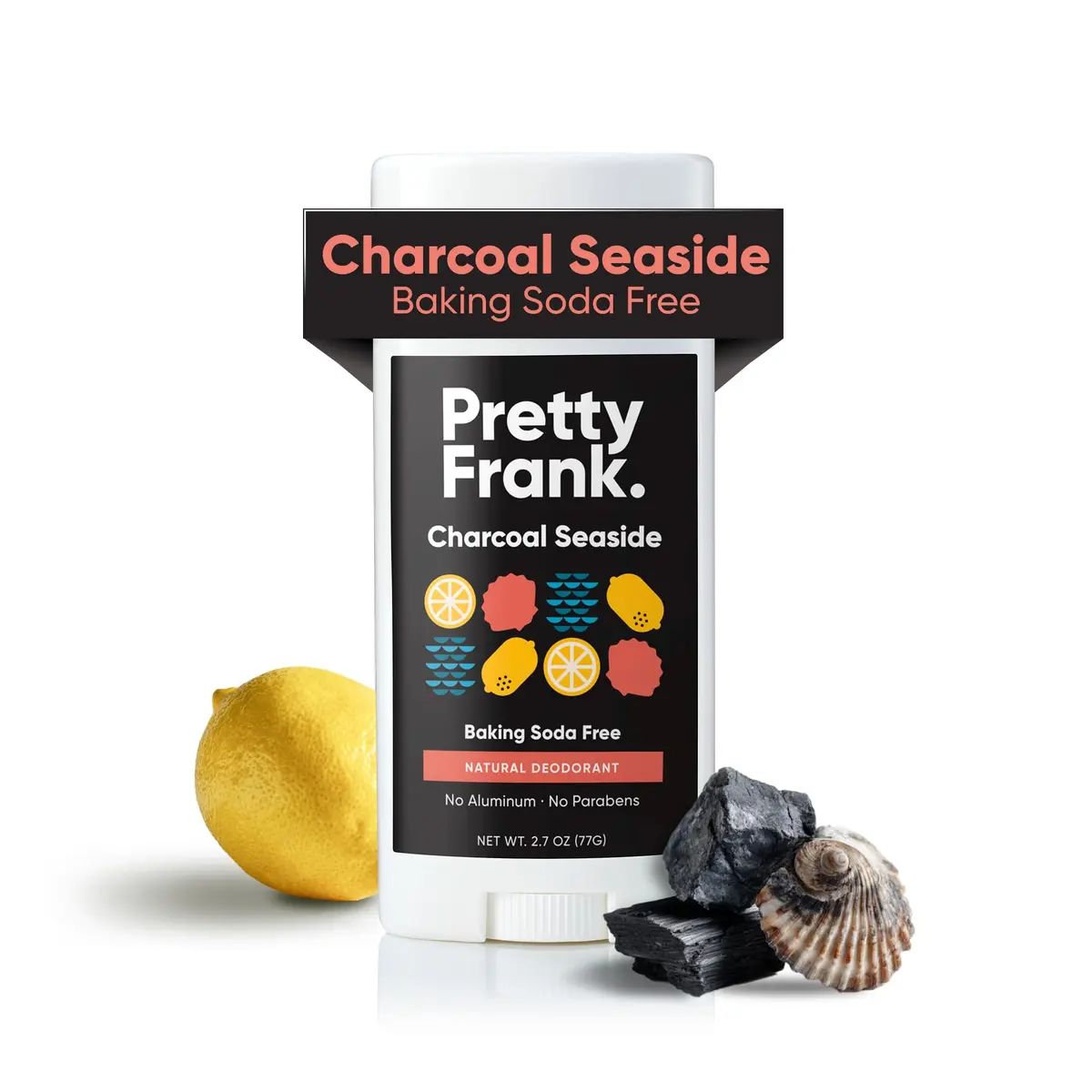 PRETTY FRANK Natural Baking Soda-Free Deodorant Stick, Charcoal Seaside | Sensitive Skin Friendly, Organic Ingredients (70-120 chars) - main product image