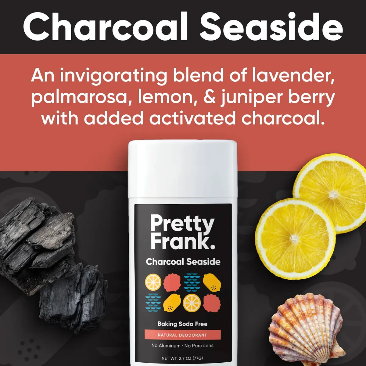 PRETTY FRANK Natural Baking Soda-Free Deodorant Stick, Charcoal Seaside | Sensitive Skin Friendly, Organic Ingredients (70-120 chars) - view 3