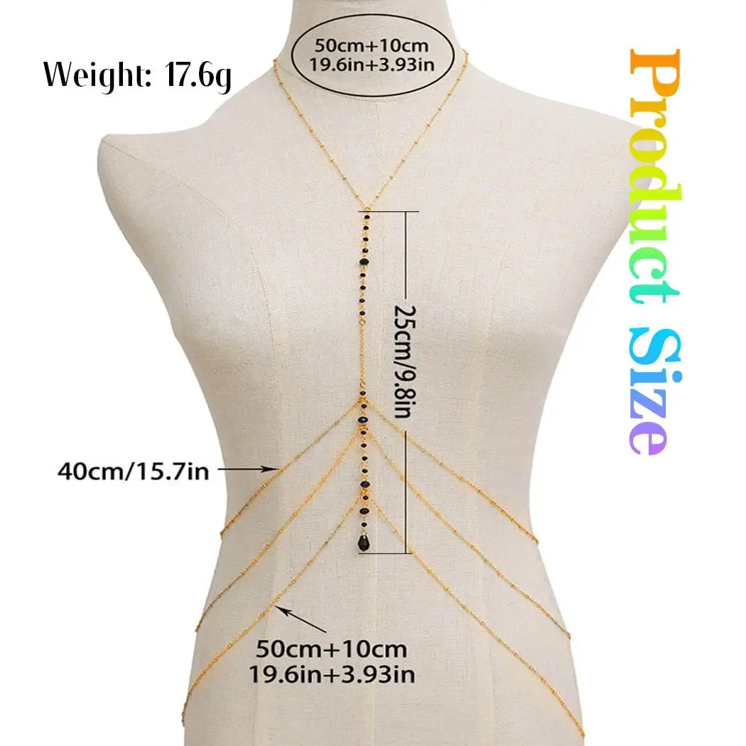 COSYDAYS Gold Body Chain with Rhinestones | Adjustable Bikini Chest Jewelry for Women - view 5