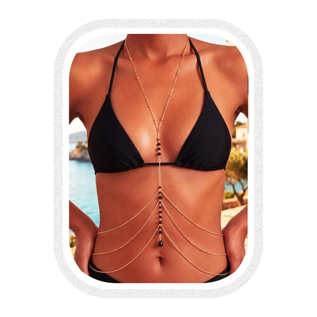 COSYDAYS Gold Body Chain with Rhinestones | Adjustable Bikini Chest Jewelry for Women - main product image