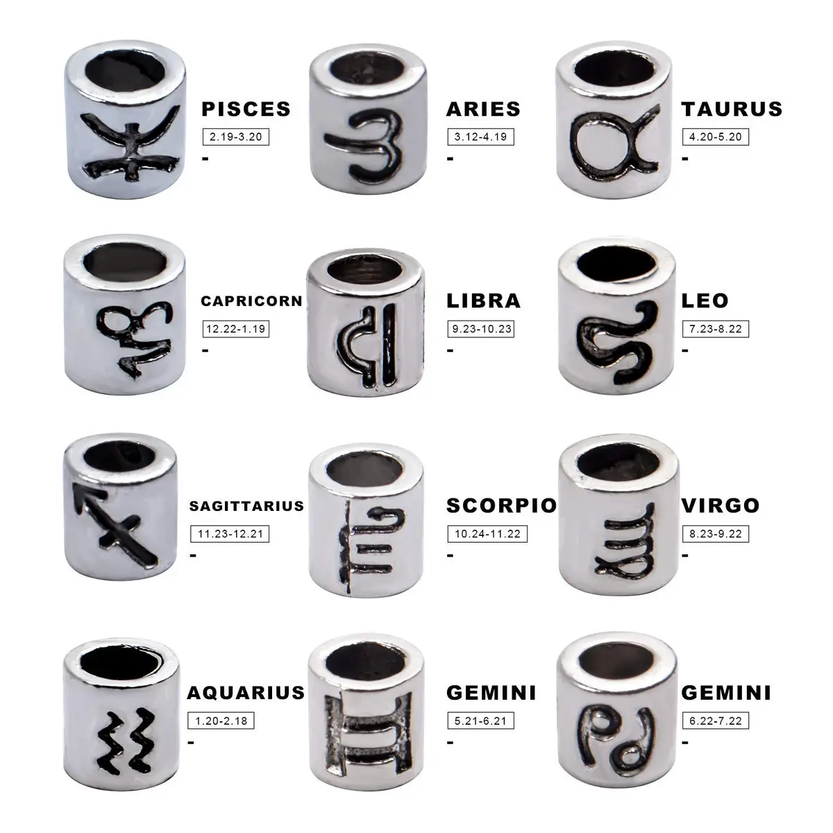 BronaGrand Craft Bead 60pcs Alloy Zodiac Spacer Beads | 4mm Large Hole for Jewelry DIY - view 2