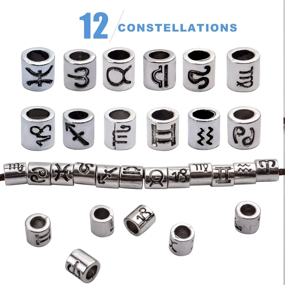 BronaGrand Craft Bead 60pcs Alloy Zodiac Spacer Beads | 4mm Large Hole for Jewelry DIY - view 3