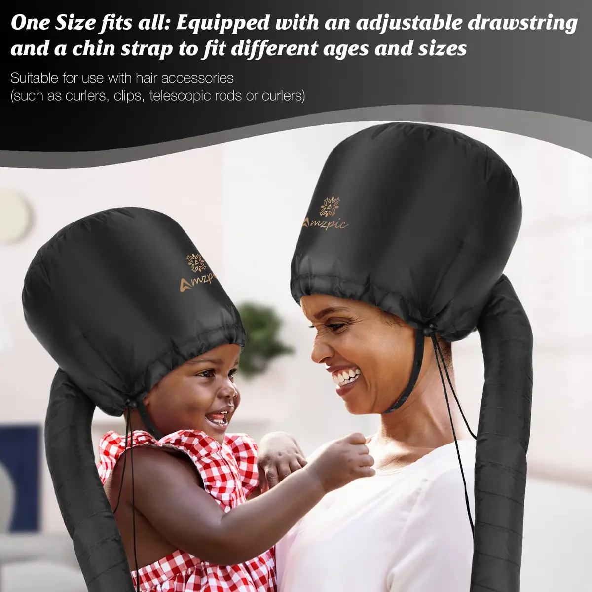 Amzpic Bonnet Hood Hair Dryer Attachment - Soft, Adjustable Extra Large Bonnet for Fast Drying & Styling (Black) - view 5