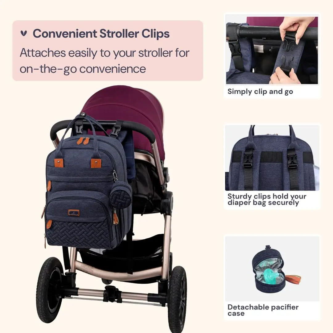 BabbleRoo Diaper Bag Backpack - Baby Essentials Travel Tote - Water Resistant, Multi Function, Navy Blue | 26L - view 6