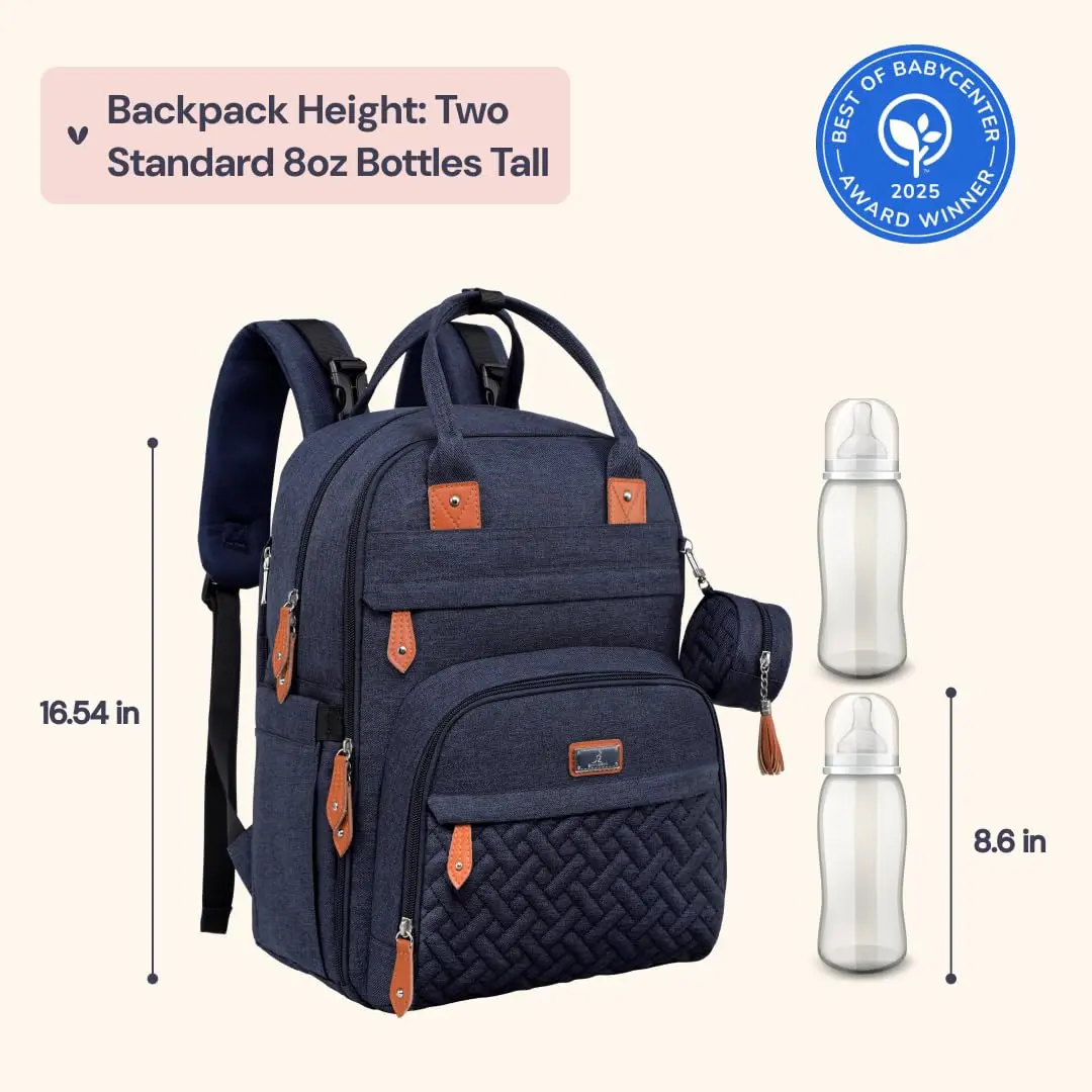BabbleRoo Diaper Bag Backpack - Baby Essentials Travel Tote - Water Resistant, Multi Function, Navy Blue | 26L - view 2