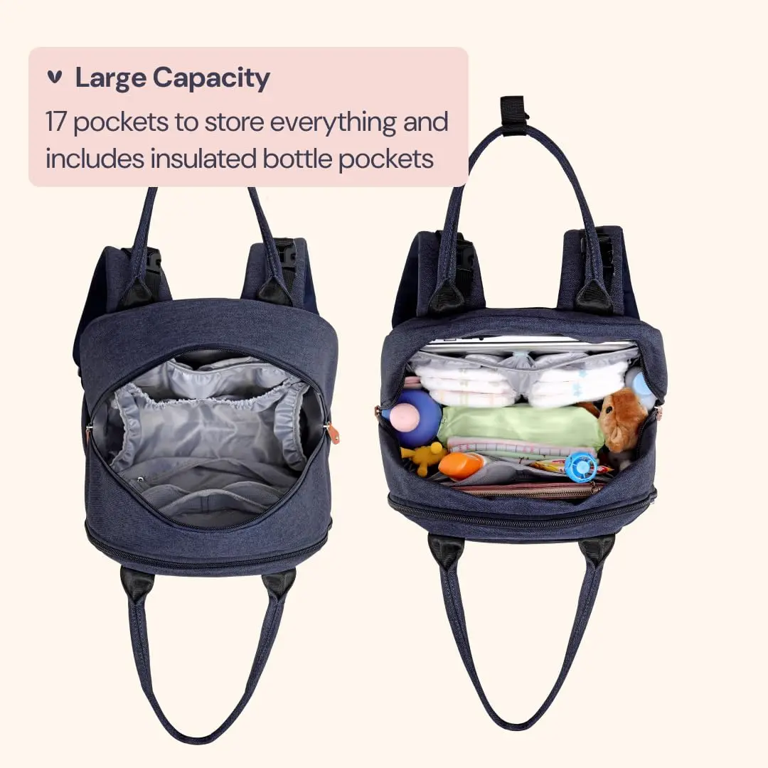BabbleRoo Diaper Bag Backpack - Baby Essentials Travel Tote - Water Resistant, Multi Function, Navy Blue | 26L - view 3
