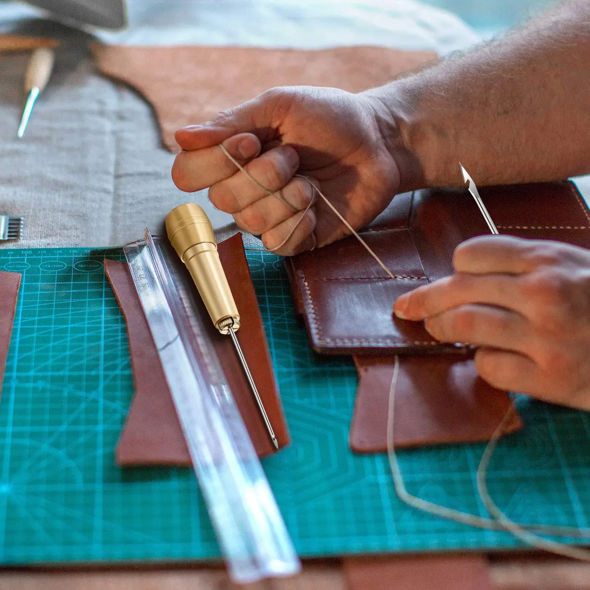 WILLBOND Canvas Leather Sewing Awl with Copper Handles | Hand Stitch Leather & Shoe Repair Tool - view 7