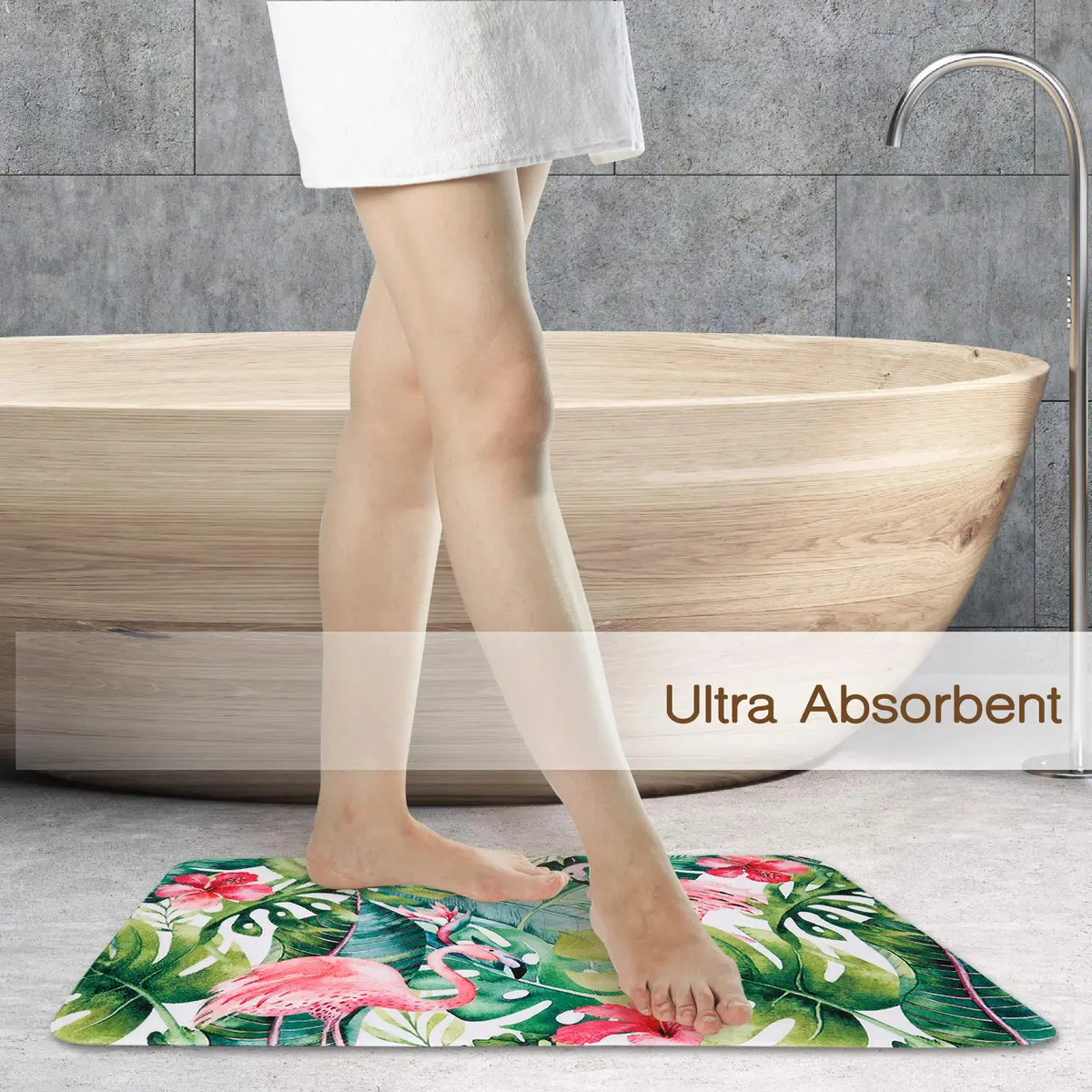 LIVILAN Tropical Leaf Bathroom Rug 40cm x 60cm | Soft Memory Foam, Quick Dry, Non-Slip PVC Backing - view 5