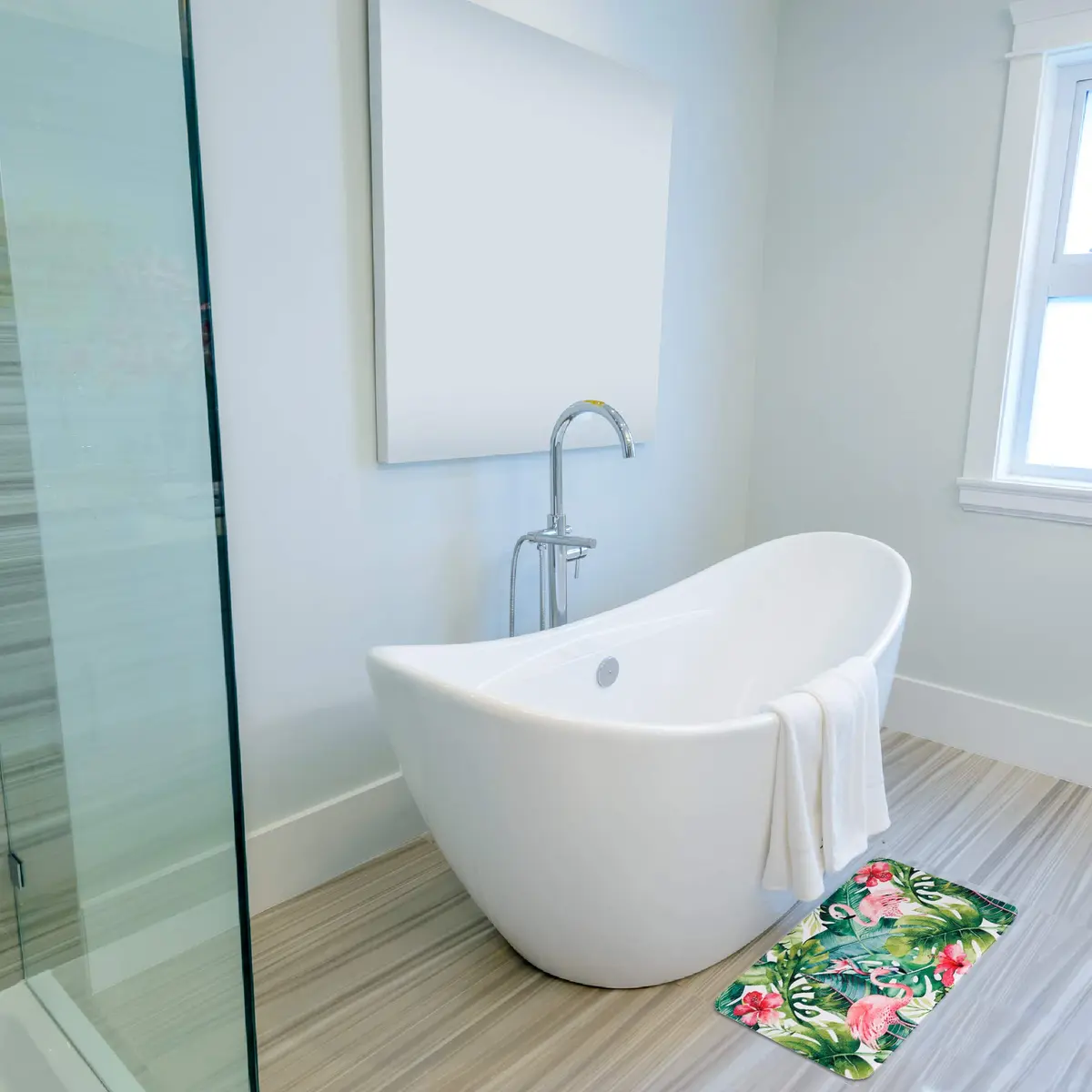 LIVILAN Tropical Leaf Bathroom Rug 40cm x 60cm | Soft Memory Foam, Quick Dry, Non-Slip PVC Backing - view 7