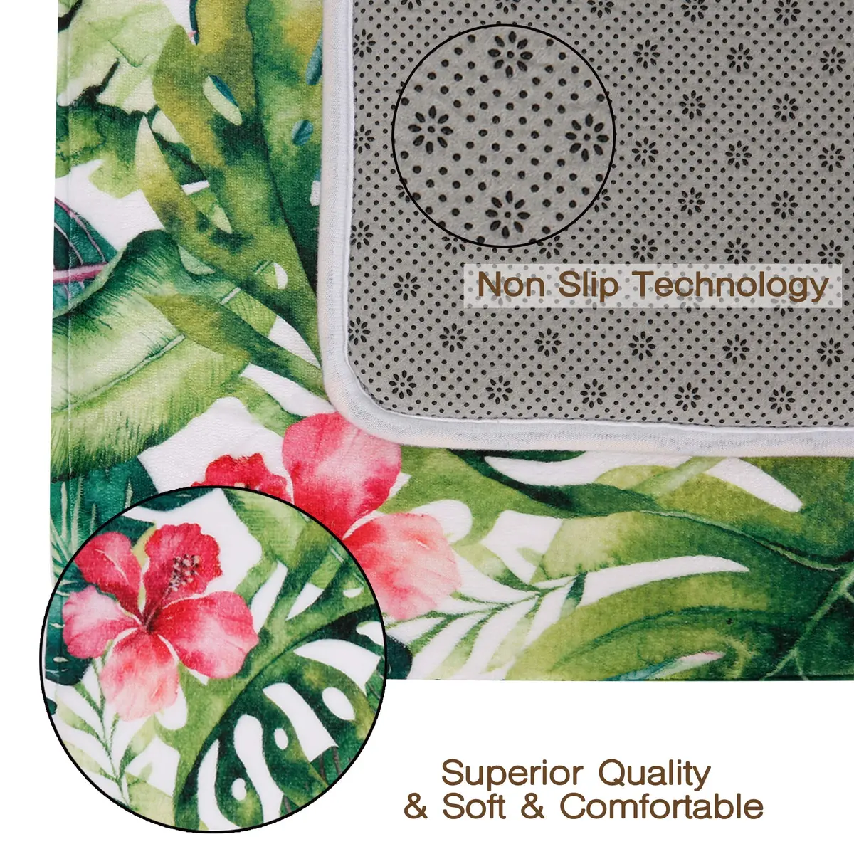 LIVILAN Tropical Leaf Bathroom Rug 40cm x 60cm | Soft Memory Foam, Quick Dry, Non-Slip PVC Backing - view 2