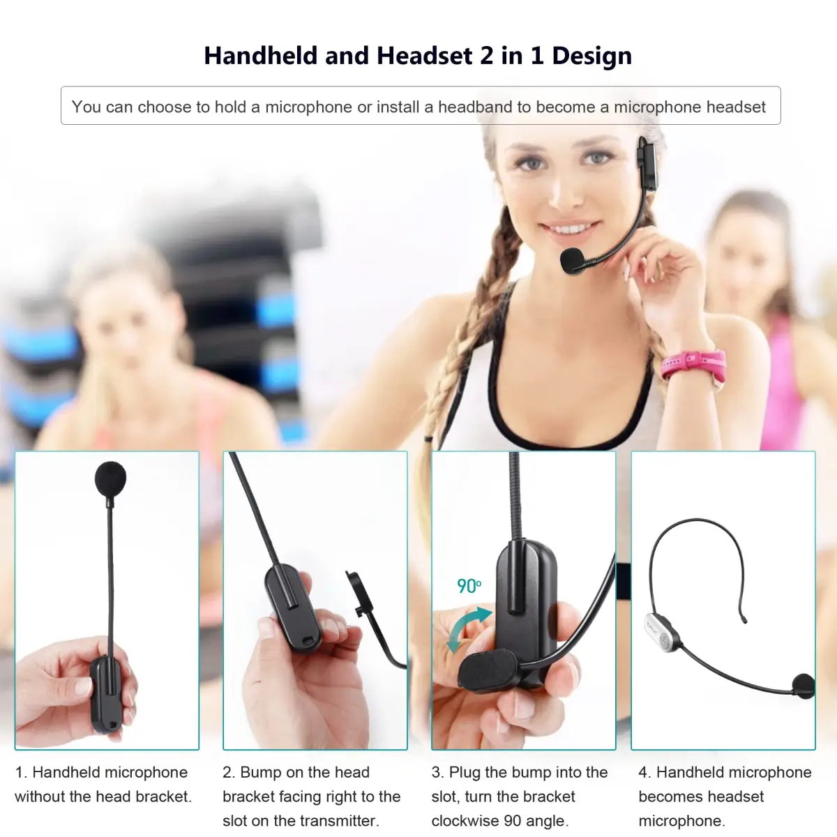 Bietrun UHF Wireless Microphone Headset & Handheld 2-in-1, 165ft Range, 6H Battery, 1/4'' Plug | Professional Karaoke & PA System Mic - view 5