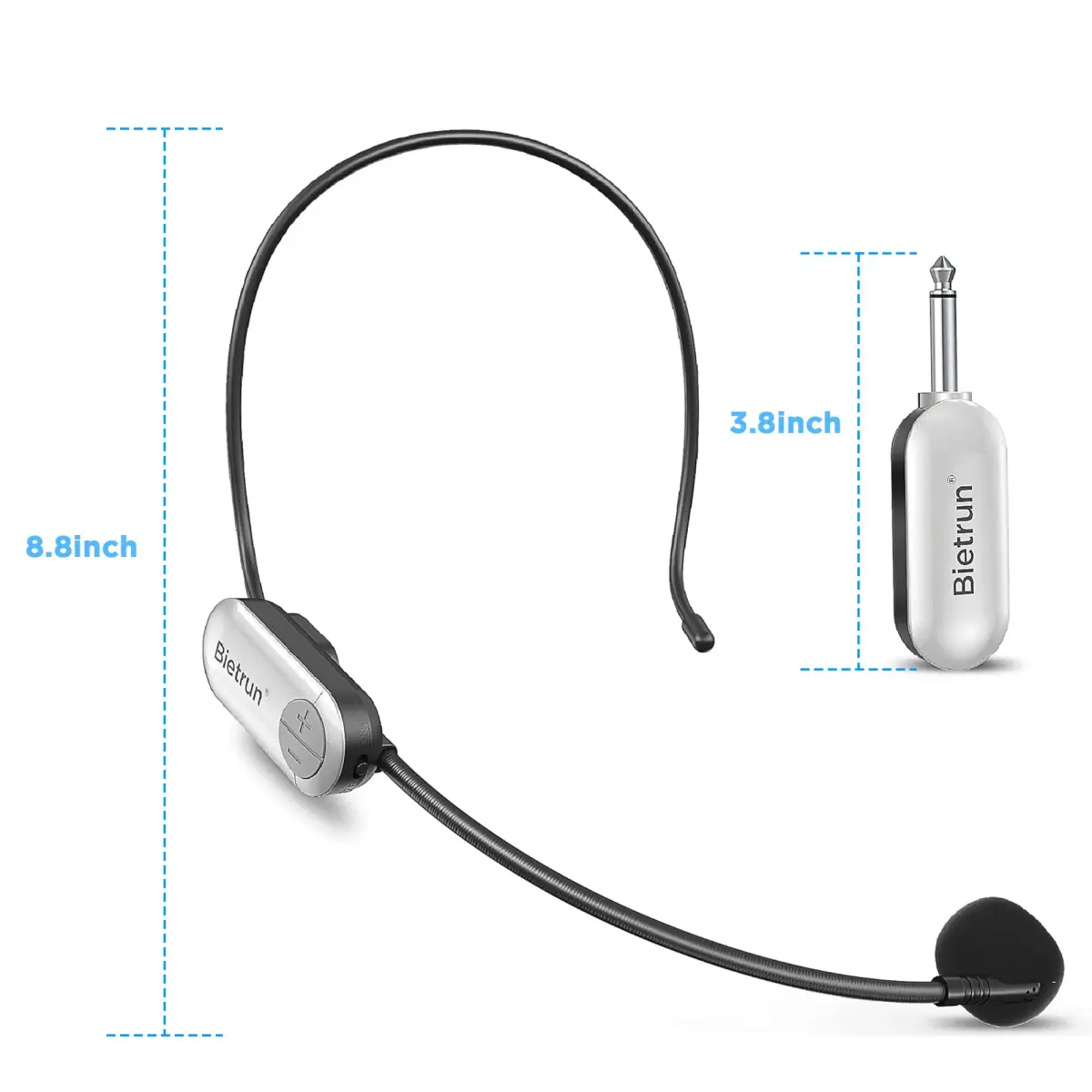 Bietrun UHF Wireless Microphone Headset & Handheld 2-in-1, 165ft Range, 6H Battery, 1/4'' Plug | Professional Karaoke & PA System Mic - view 8