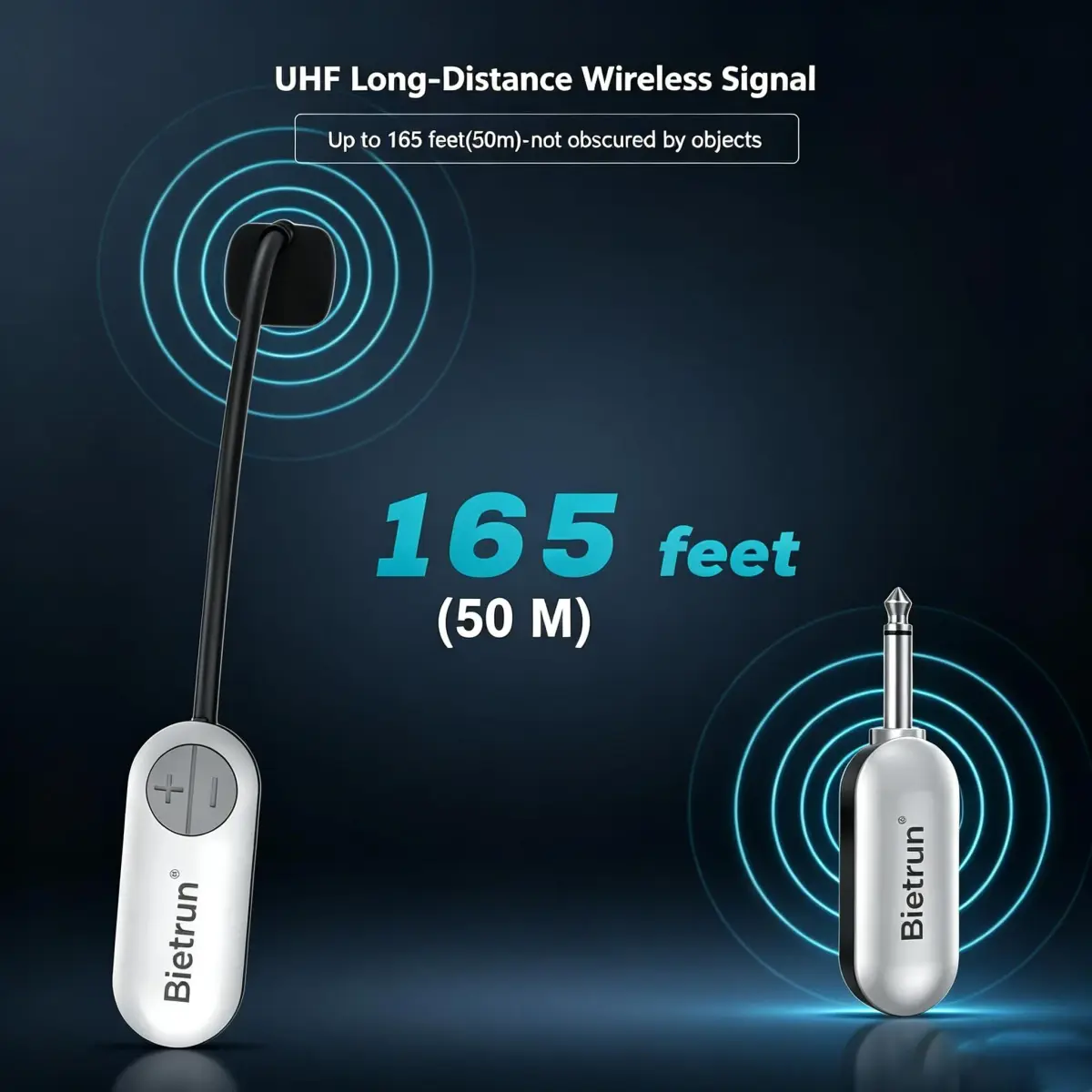 Bietrun UHF Wireless Microphone Headset & Handheld 2-in-1, 165ft Range, 6H Battery, 1/4'' Plug | Professional Karaoke & PA System Mic - view 2