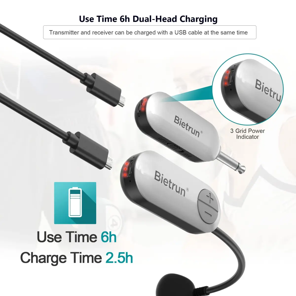 Bietrun UHF Wireless Microphone Headset & Handheld 2-in-1, 165ft Range, 6H Battery, 1/4'' Plug | Professional Karaoke & PA System Mic - view 3