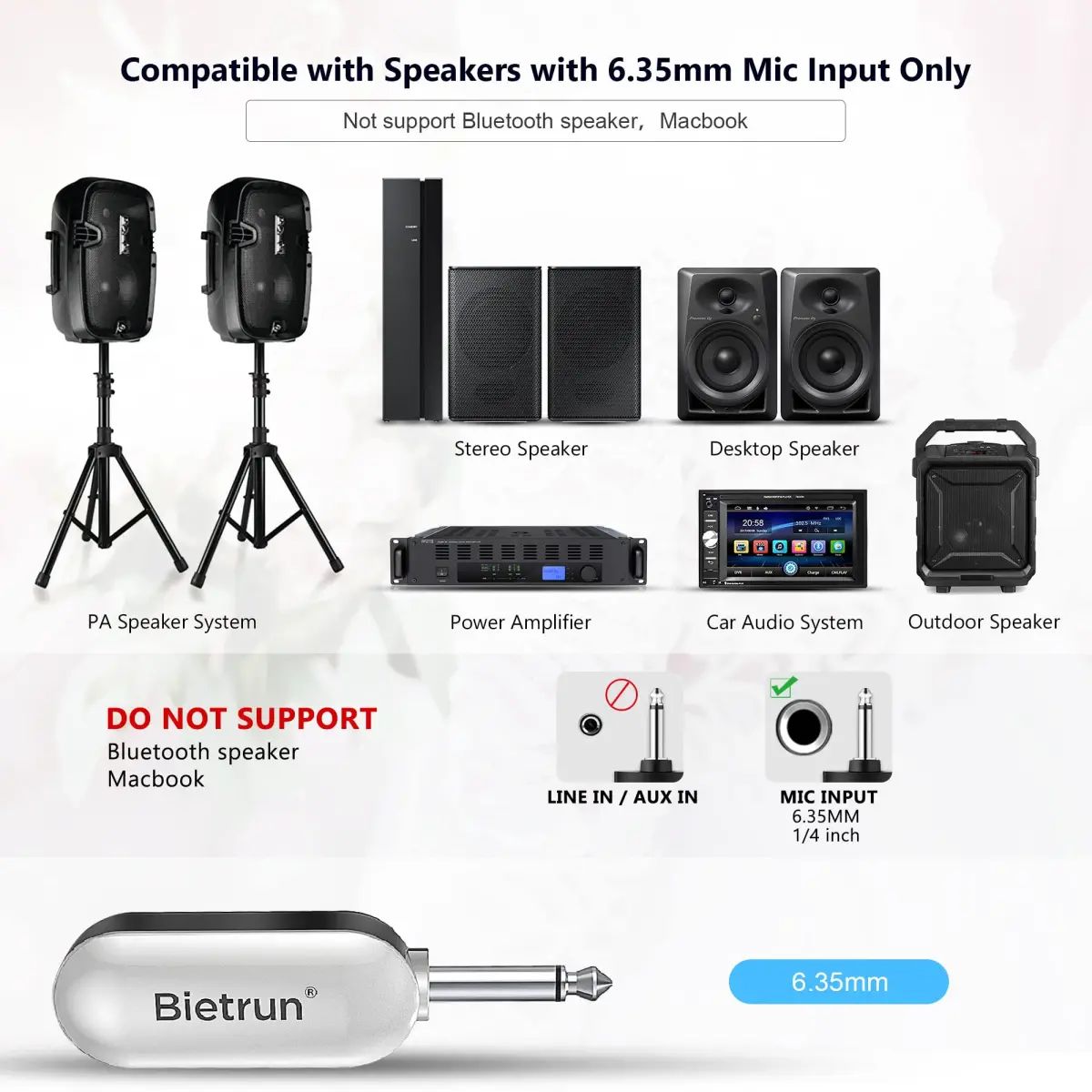 Bietrun UHF Wireless Microphone Headset & Handheld 2-in-1, 165ft Range, 6H Battery, 1/4'' Plug | Professional Karaoke & PA System Mic - view 4