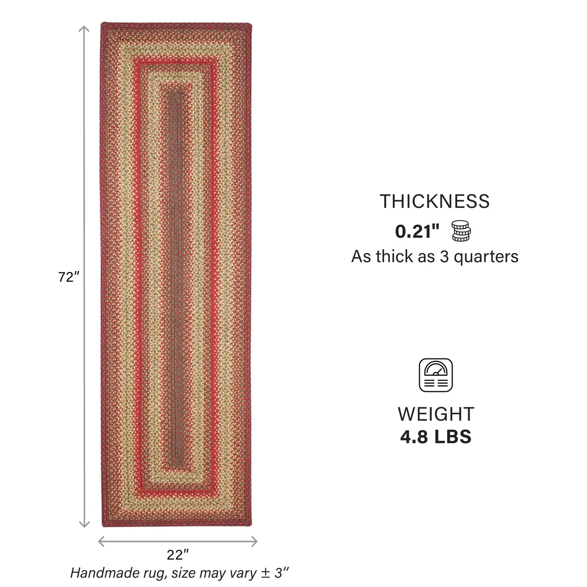 Homespice Cider Barn Braided Jute Runner Rug 55cm x 183cm (22" x 72") | Vibrant Fade-Resistant Color - view 7