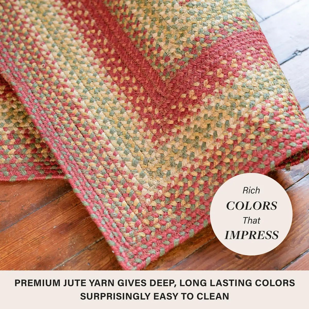 Homespice Cider Barn Braided Jute Runner Rug 55cm x 183cm (22" x 72") | Vibrant Fade-Resistant Color - view 2
