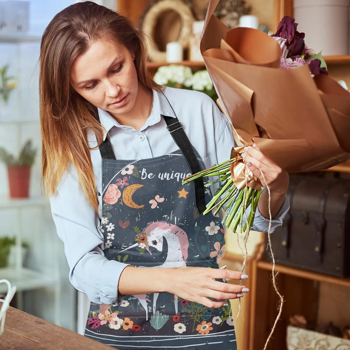 Britimes Apron with Pockets, 32x28 inch | Waterproof Polyester, Adjustable Neck & Waist - view 6