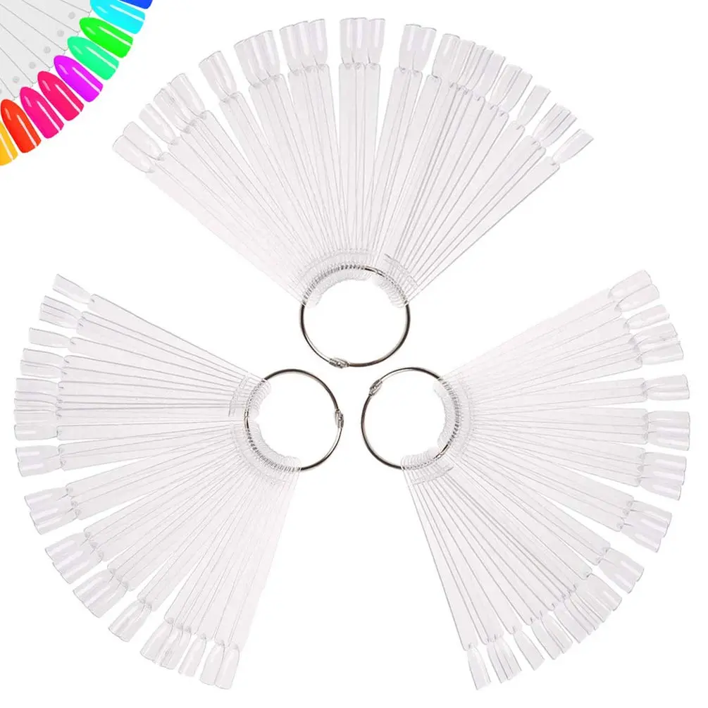 Treamlyn 150 Pcs Clear Nail Swatch Sticks with Ring | Fan Shape Nail Art Polish Display Tips - main product image