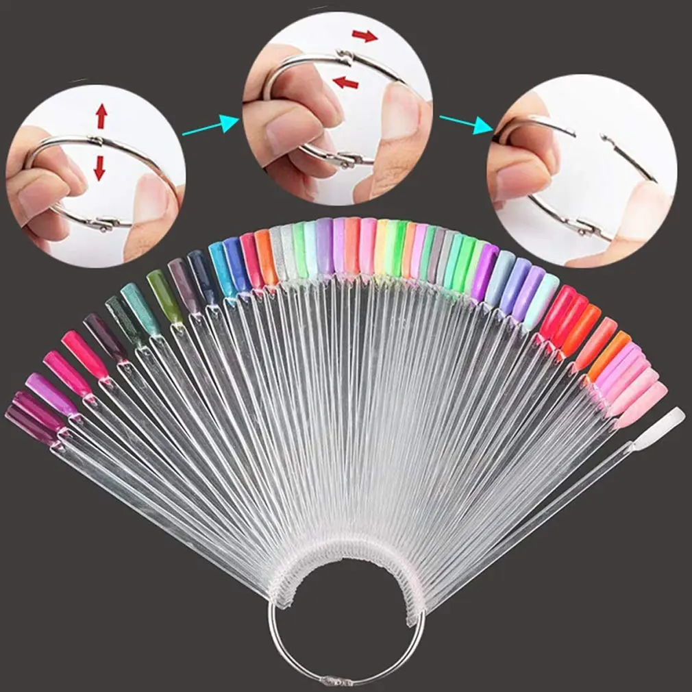 Treamlyn 150 Pcs Clear Nail Swatch Sticks with Ring | Fan Shape Nail Art Polish Display Tips - view 3