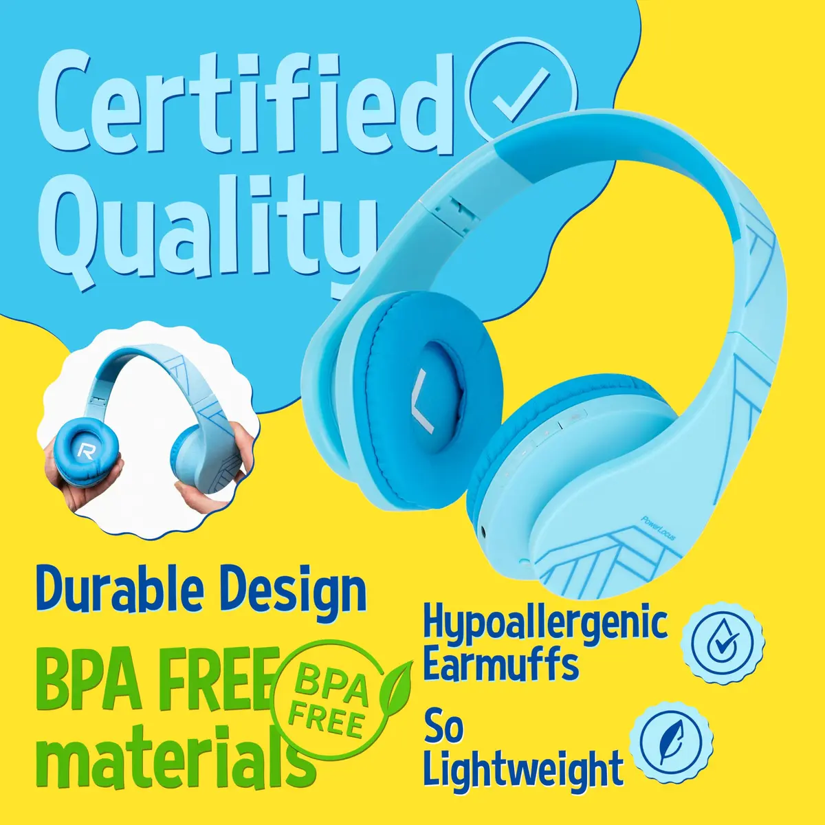 PowerLocus Kids Over-Ear Headphones Bluetooth Wireless 85DB | Safe, Foldable, 15H Play - view 2