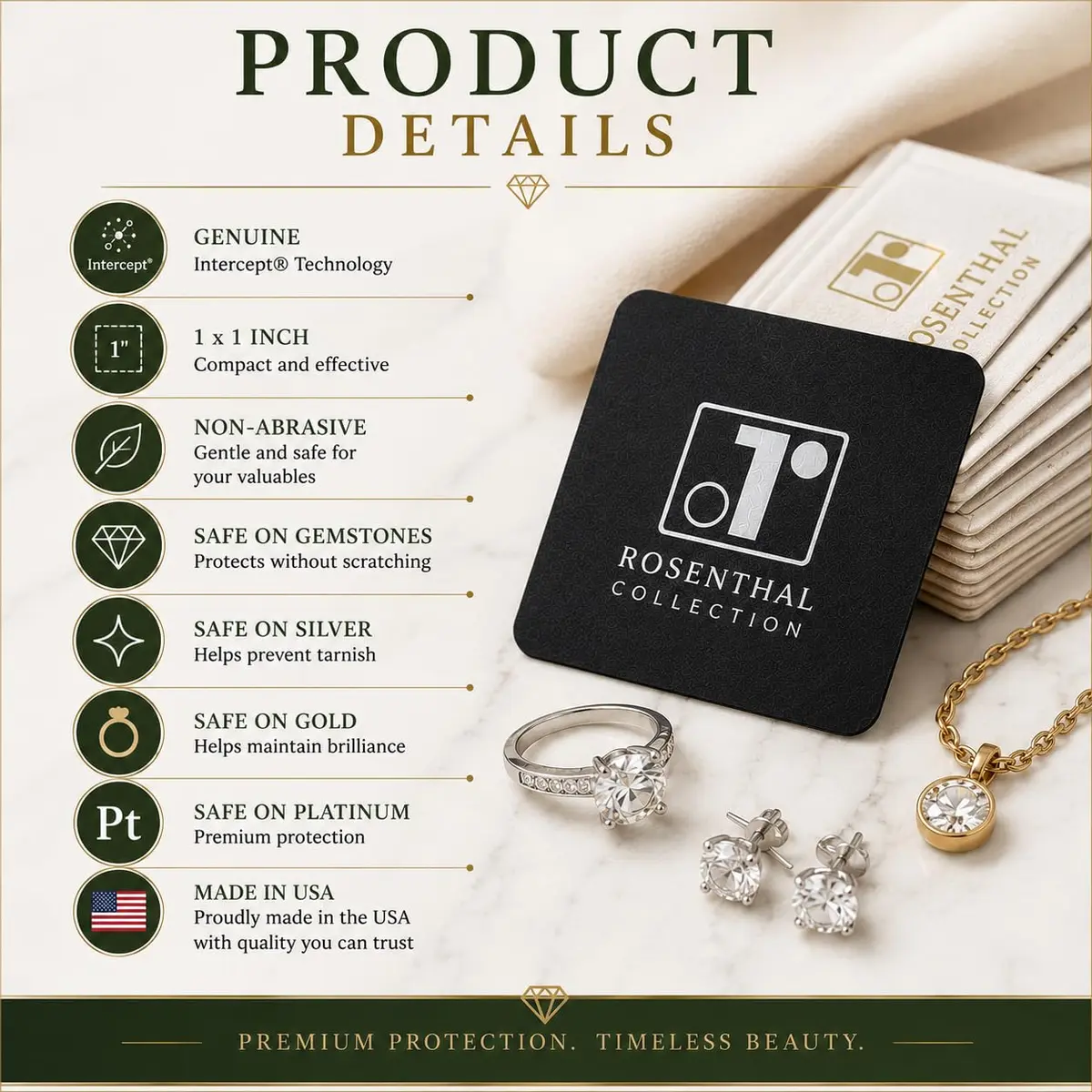 Rosenthal Collection Anti-Tarnish Strips 25 Pack | 1" x 1" Silver Protection for Jewelry - view 3
