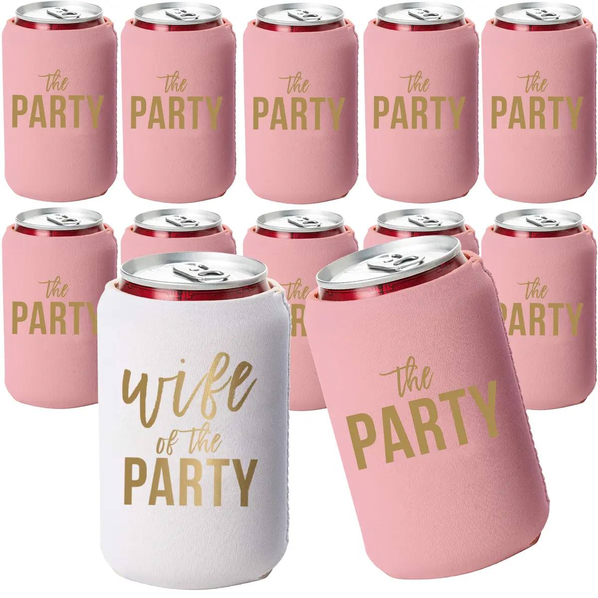 Your Dream Party Shop Wife of the Party Bachelorette Can Coolers (Set of 12, Pink) - main product image