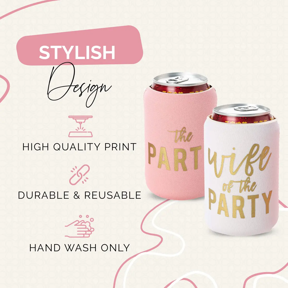Your Dream Party Shop Wife of the Party Bachelorette Can Coolers (Set of 12, Pink) - view 2