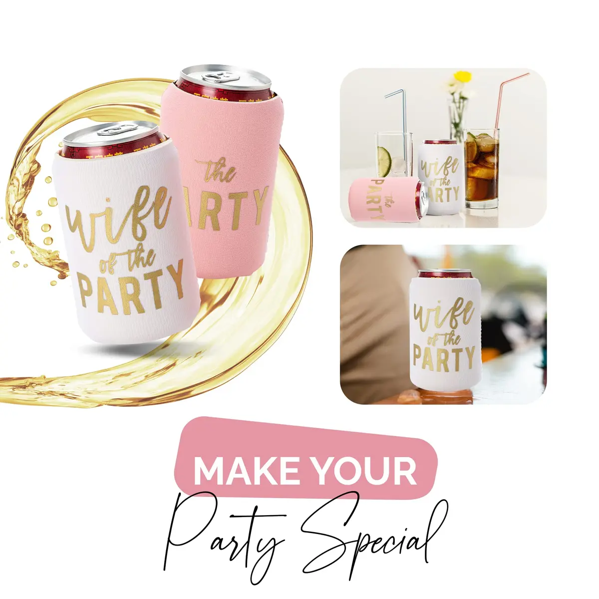 Your Dream Party Shop Wife of the Party Bachelorette Can Coolers (Set of 12, Pink) - view 3