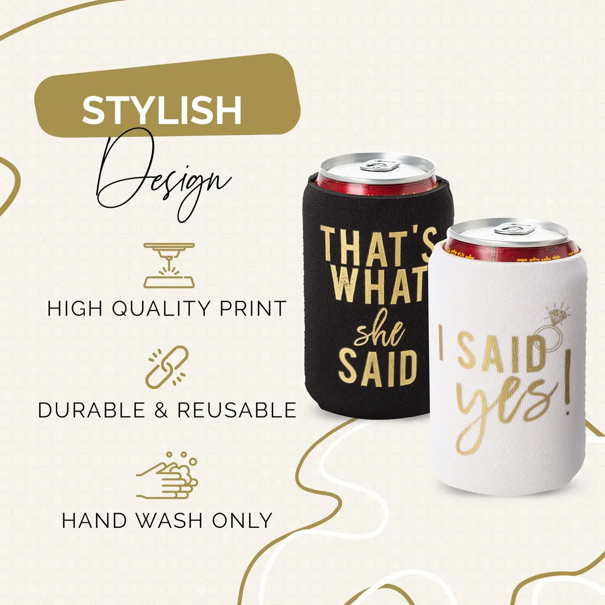 Your Dream Party Shop Black Beverage Insulator Set of 12 | Nashville Bachelorette Party Decor (Medium) - view 2