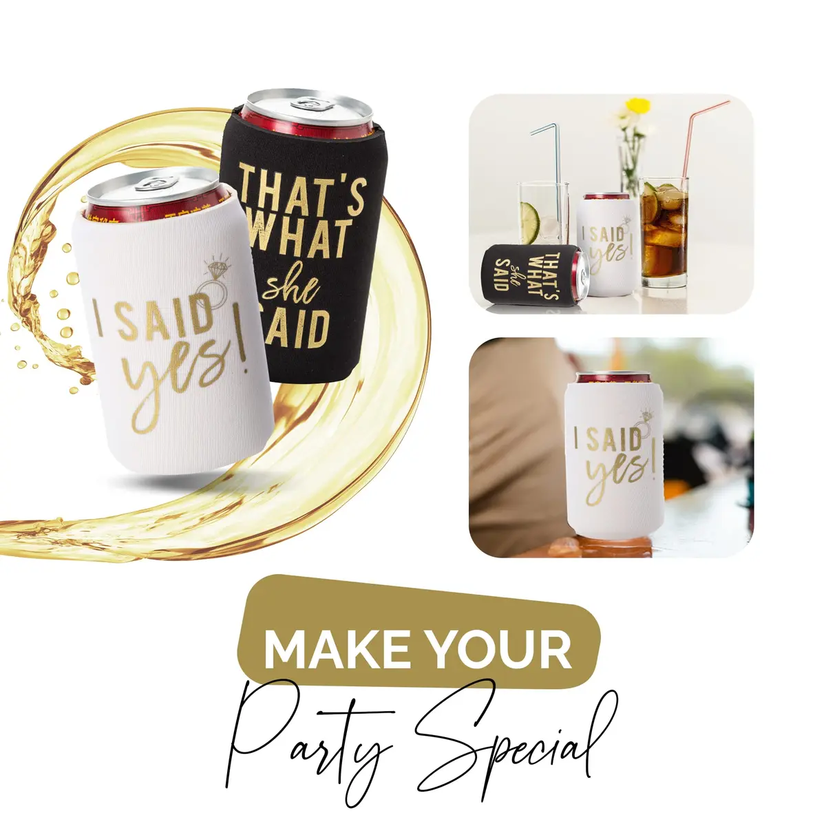 Your Dream Party Shop Black Beverage Insulator Set of 12 | Nashville Bachelorette Party Decor (Medium) - view 3