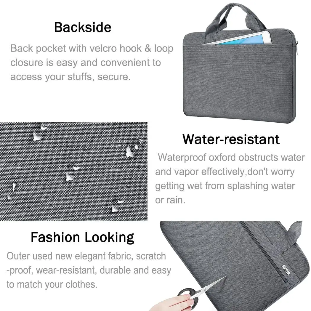 Voova 15.6 Inch Laptop Bag, Grey Shoulder Bag, MacBook Case | Water-Resistant & Organized - view 6