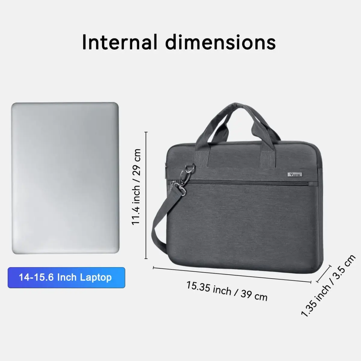 Voova 15.6 Inch Laptop Bag, Grey Shoulder Bag, MacBook Case | Water-Resistant & Organized - view 8